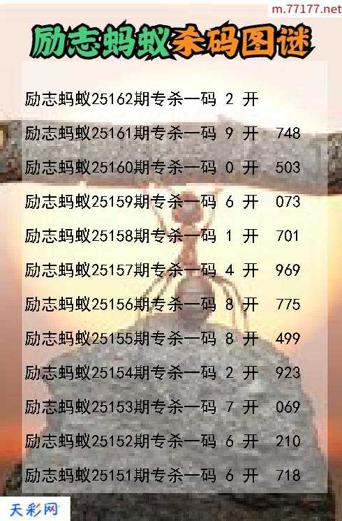 福彩3d第25161期励志蚂蚁杀码图谜