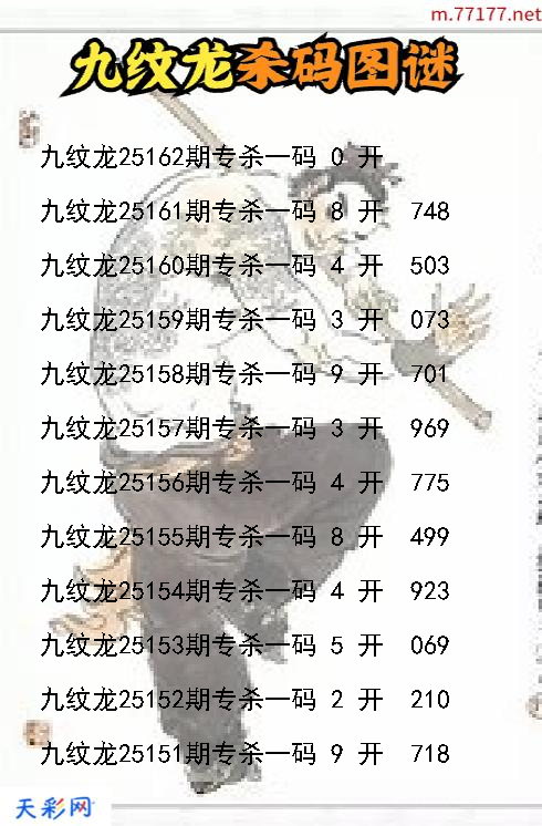 第25161期福彩3d九纹龙杀码图谜