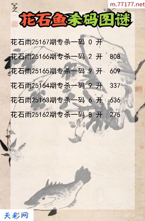 第25166期福彩3d花石雨杀码图谜