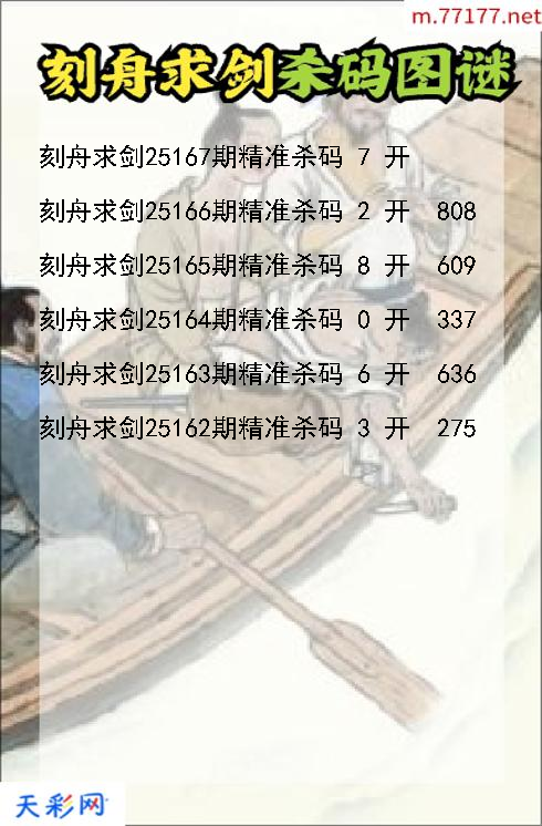 福彩3d刻舟求剑第25166期杀码图谜