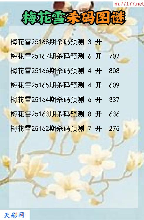 梅花雪25167期3d杀码图谜