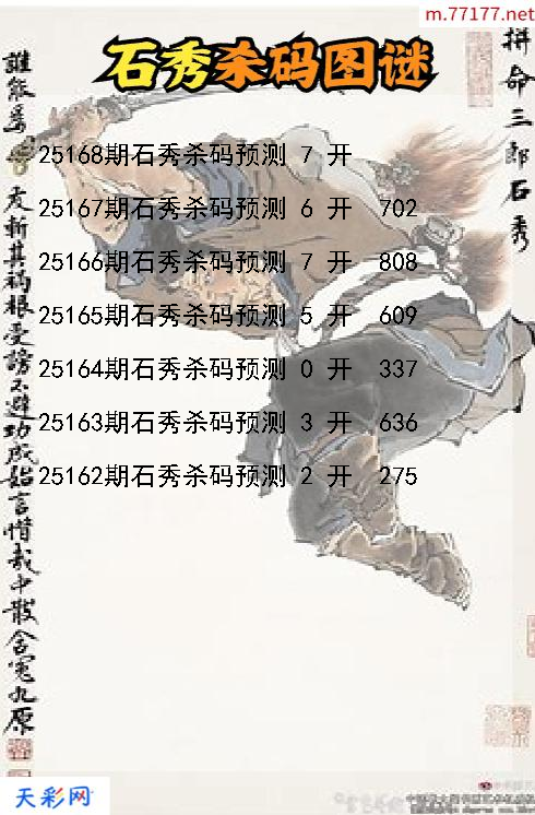 第25167期福彩3d石秀杀码图谜