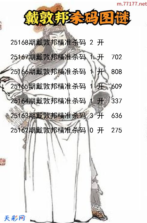 戴敦邦第25167期福彩3d杀码图谜