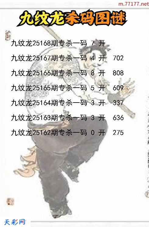 第25167期福彩3d九纹龙杀码图谜