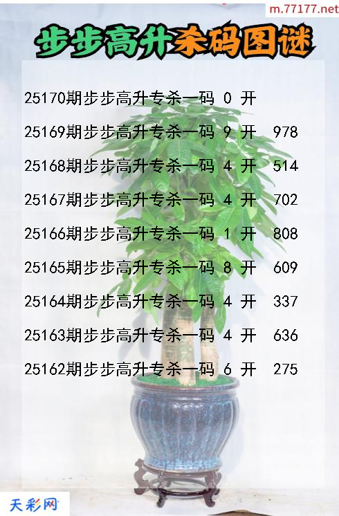 福彩3d步步高升第25169期杀码图谜