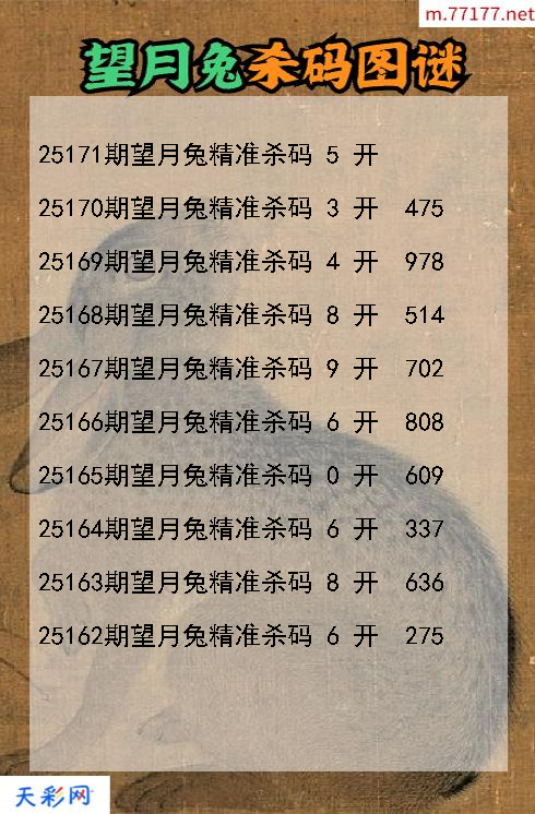 福彩3d第25170期望月兔杀码图谜