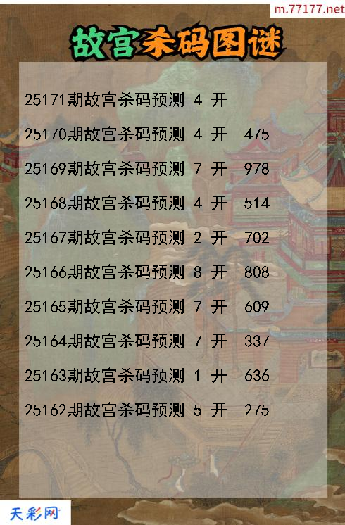 3d第25170期故宫杀码图谜