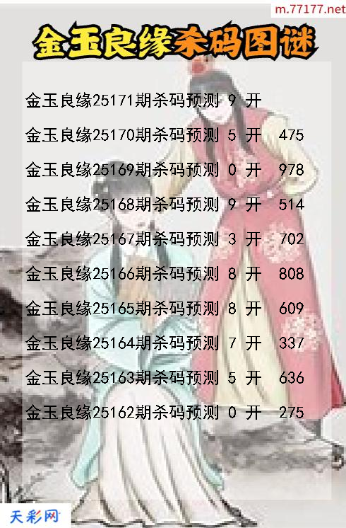 金玉良缘第25170期3d杀码图谜