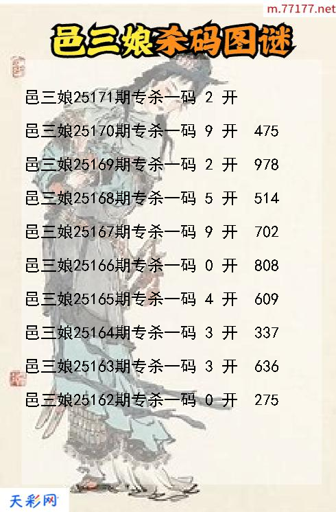 邑三娘第25170期福彩3d杀码图谜