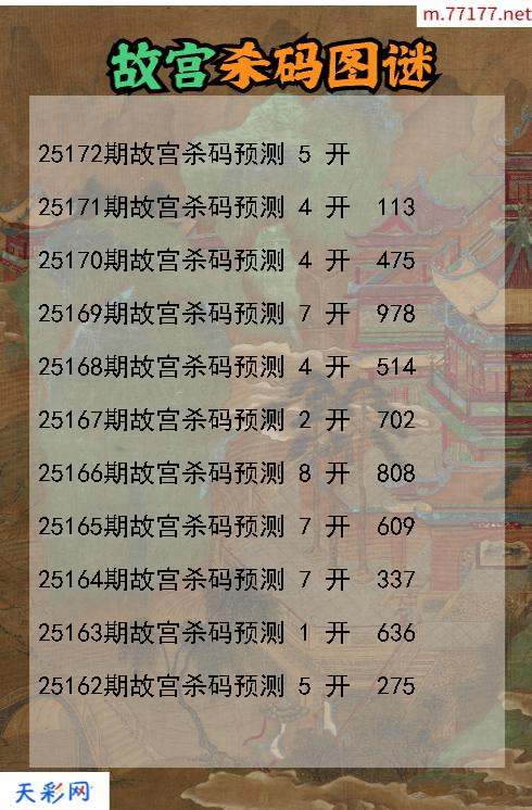3d第25171期故宫杀码图谜