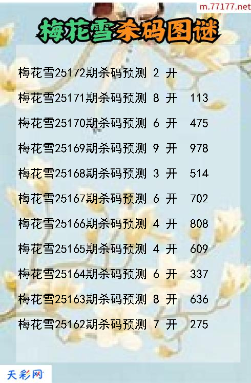 梅花雪25171期3d杀码图谜