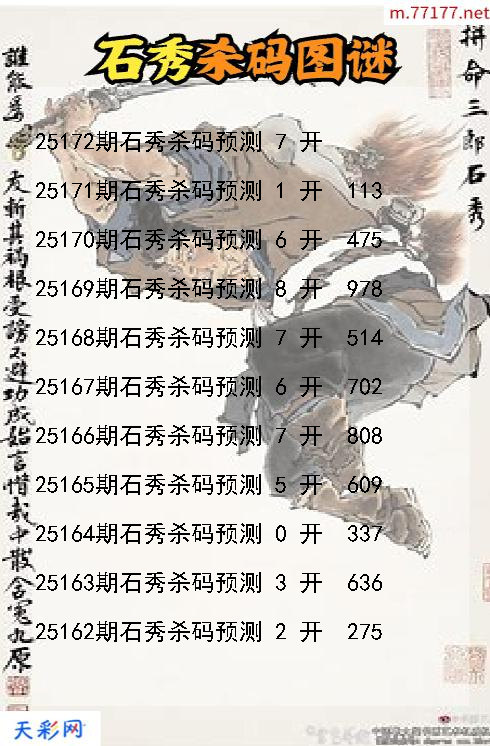 第25171期福彩3d石秀杀码图谜