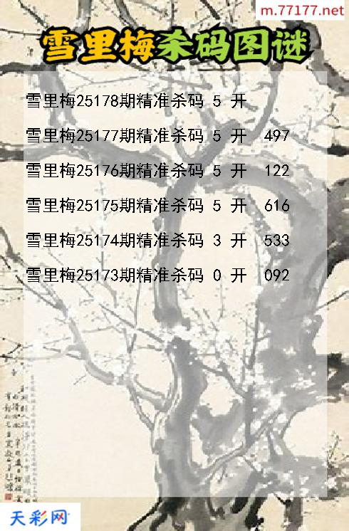 第25177期福彩3d雪里梅杀码图谜
