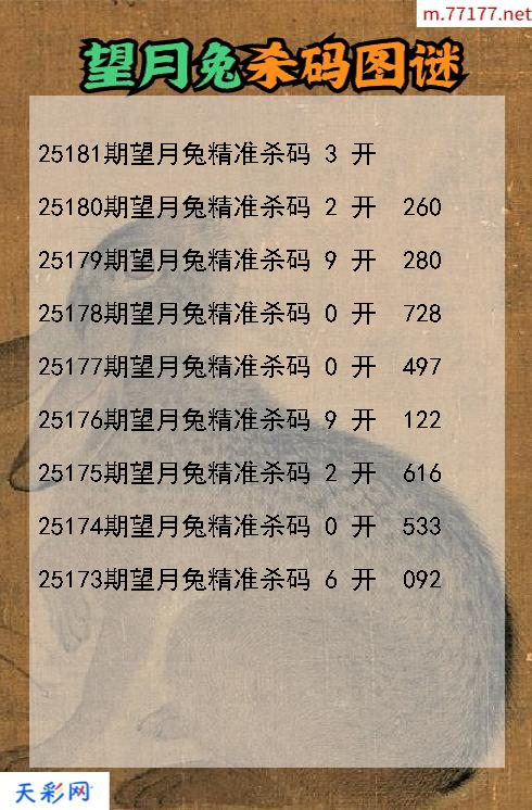 福彩3d第25180期望月兔杀码图谜