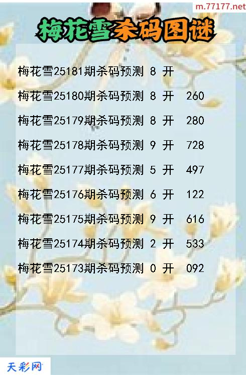梅花雪25180期3d杀码图谜