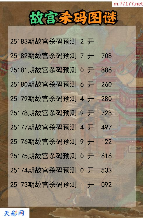 3d第25182期故宫杀码图谜