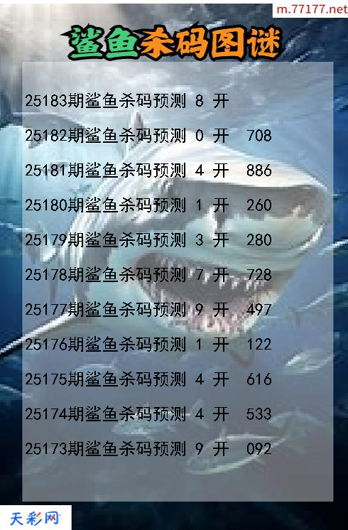 第25182期福彩3d鲨鱼杀码图谜