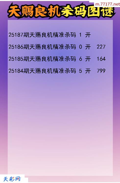 天赐良机25186期3d杀码图谜