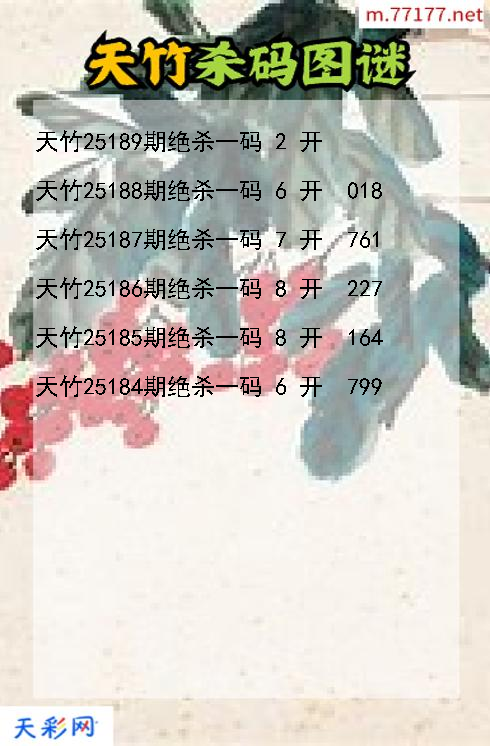 天竹第25188期福彩3d杀码图谜