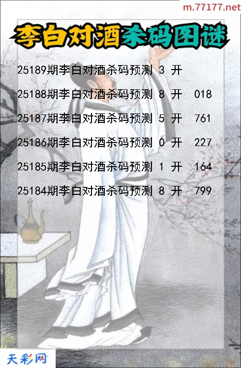 第25188期福彩3d李白对酒杀码图谜