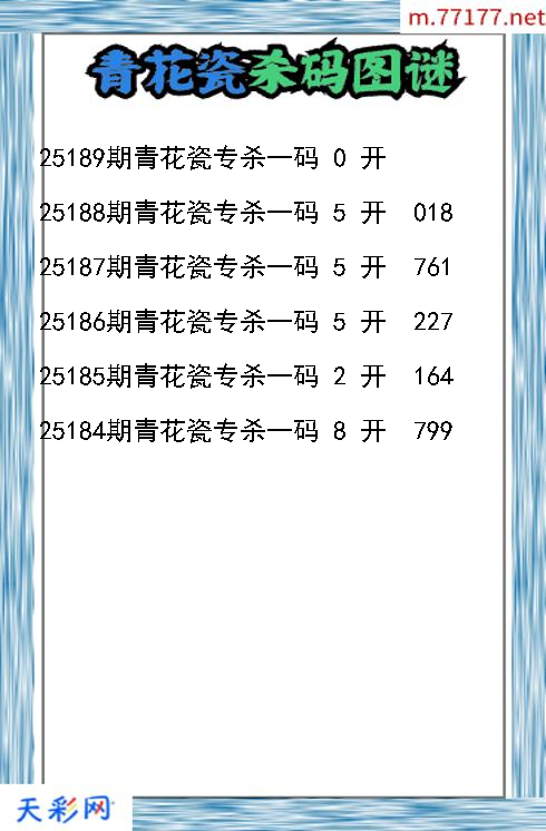 福彩3d第25188期青花瓷杀码图谜