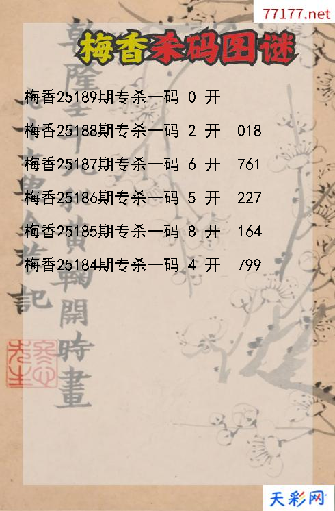 3d梅香第25188期杀码图谜