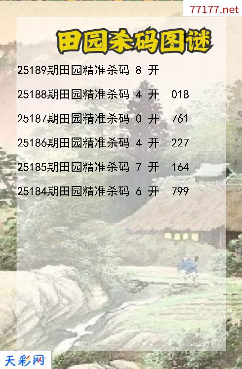 第25188期福彩3d田园杀码图谜