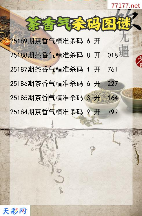 第25188期茶香气福彩3d杀码图谜