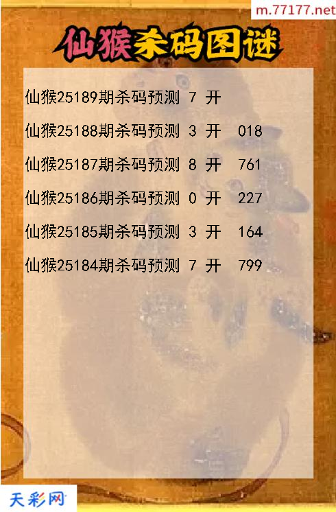 3d仙猴第25188期杀码图谜