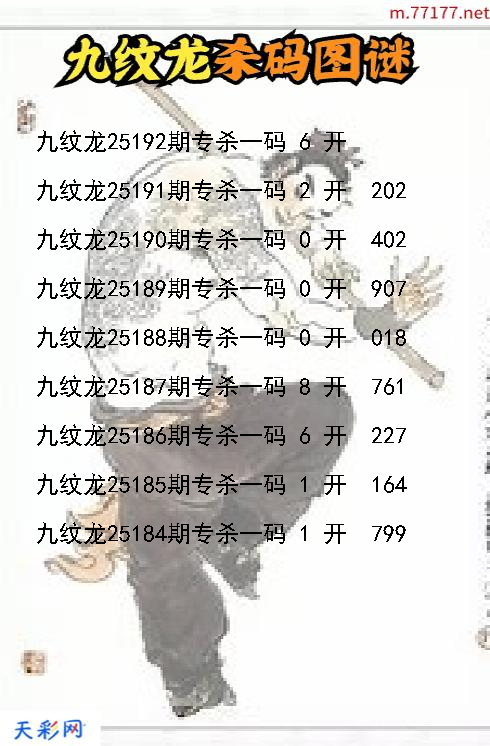第25191期福彩3d九纹龙杀码图谜